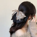 Elegante fermaglio per capelli a fiocco scozzese con perle per acconciatura semiraccolta - Fermaglio Coda di Cavallo Plaid Caffè