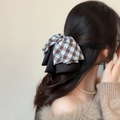 Barrette à cheveux à carreaux élégante pour femmes, double couche pour coiffure chic - Bleu Marron