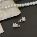 Dettaglio di eleganti fermagli per capelli a fiori argentati con perle su fondo nero - Fermaglio a Becco d'Anatra Squisito