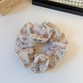Detail of vintage floral double-layer scrunchie with French pastoral style textures - Cream Mesh Print