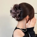 Elegante pinza para el pelo de flor de organza marrón de 13cm con gotas de cristal - Pinza de pelo rosa