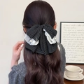 Elegante fermaglio per capelli a pois neri con pizzo bianco e ciondolo di perle - Polka Dot Nero