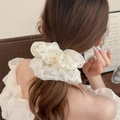 Polka dot oversized mesh scrunchie hair tie for women with fluffy elegant design - Polka Dot Style / Off White