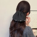 Pinza per capelli a pois bianchi e neri stile francese con eleganti bordi di perle - Stile Perla Nera