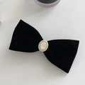 Elegant black velvet bow hair clip with central pearl ornament for women's hairstyling - Black