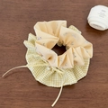 Blue and yellow plaid scrunchie with floral fabric, lace bow and pearl charm - Blue Checkered Adjustable