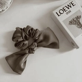 Elegant mocha brown satin oversized bow scrunchie with a glossy silk-like finish - Gray Satin