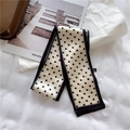 Polka dot silk ribbon hair tie in creamy white and black with elegant wide borders - Small Dots Black Edge