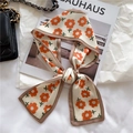 Elegant floral skinny scarf with orange flower pattern and smooth silky texture - Orange Flower Khaki Edge