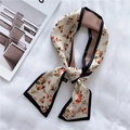 Elegant cream floral silk ribbon scarf with orange flowers and black contrast edges - Off-white Flower