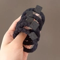 Set of black elastic hair ties featuring a cute bear charm made of durable knit material - Black