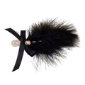 Elegante pinza para el pelo con plumas de avestruz negras, lazo y cristal de época - Lazo Pluma Negra