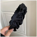 Elegante diadema negra plisada con textura satinada para mujer de diseño ancho - Estilo Plisado de 4cm / Negro
