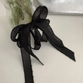 Detail of black satin and organza ribbon banana clip with wavy edges for hair - Black