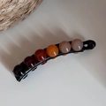 Detailed view of banana hair clip with six polished gradient resin beads on a black base - Large Beads / Gradient Mixed Color (Large Beads)