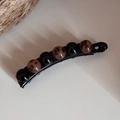 Close-up of leopard print banana hair clip with black beads on a minimalist desk - Large Beads / Light Tortoise Leopard (Large Beads)