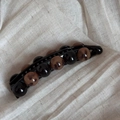 Detail of banana hair clip with black beads and amber tortoiseshell pattern beads - Small Textured Dots / Black Amber Mixed (Small Beads)