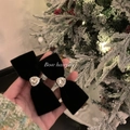 Elegant pair of black velvet bow hairpins with heart crystal centers for women - Bow (FJ-0207) / Black