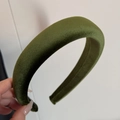 Detailed texture of dark green velvet headband with thick padded sponge structure - Dark Green Silk Velvet
