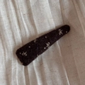 Detail of wool felt drop hair clip with white embroidered bow and polka dots - Coffee Triangle