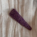 Detail view of purple and beige tweed fabric texture on a stylish hair clip - Purple Plaid Triangle BB Clip