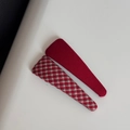 Detail of red ribbed fabric and vintage plaid patterns on stylish triangle hair clips - New Year Red Plaid Triangle Clips