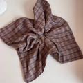 Close-up of blue and burgundy vintage plaid fabric scrunchie with detailed stitching - Bean Paste Plaid - Wide Edge