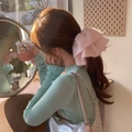 Pink chunky knit oversized scrunchie hair tie with pleated ruffle texture for women - Pink