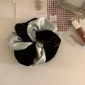Close-up of mint and chocolate scrunchie showing velvet and satin texture detail - Mint Chocolate Wrapped Ring