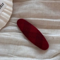 Close-up of deep red flocked velvet BB hair clip with rich texture on shell tray - Red Oval Clip-Dark Plaid