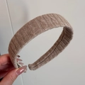 Detailed macro view of beige cable knit headband texture with fine wool stitching - Cable Knit Headband-Coffee