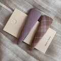 Detailed view of checkered and purple fabric BB hair clips on a branded display card - Purple Solid Plaid Triangle Clips