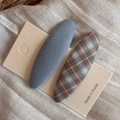 Detail of Korean-style blue plaid and solid color fabric-wrapped BB hair clips on card - Blue Solid Plaid Oval Clips