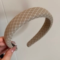 Close-up of vintage brown plaid padded headband featuring high-quality woven texture - Headband / Khaki