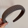 Detail shot of vintage grey plaid fabric headband with elegant white checkered pattern texture - Headband / Gray