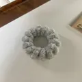 Gray plush knitted scrunchie hair tie with soft wool texture for ponytail styling - Gray