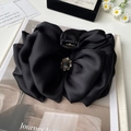 Dettaglio molletta per capelli in raso nero con cristalli e perle sintetiche - Grande / Nero (13cm)