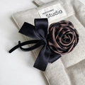 Detail of banana hair clip featuring leopard print fabric rose and black satin bow - Leopard Rose Bowknot Twist Clip / Twist Clip