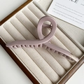 Detail of matte pink purple hair claw clip with golden logo lettering on fabric tray - Matte Pink Cross Style (FJ-1432)