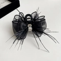 Pinza para el cabello de malla negra con plumas y pedrería para peinados de mujer - Negro