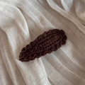 Macro detail of wave-edged handmade wool knit hair clip in dark brown coffee color - Wool Knitted Water Drop (BB Clip) / Brown