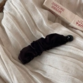 Detail showing plush black velvet texture and glossy spherical buckle of the banana clip - Velvet Pleated Banana Clip / Dark Coffee
