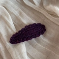 Detail of dark purple crochet wave edge hair clip showing knit wool texture - Wool Knitted Water Drop (BB Clip) / Purple