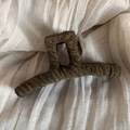 Close-up of vintage striped tweed fabric wrapping on a large hair claw clip for women - Green Striped - Large Claw Clip