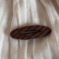 Close-up of vintage striped tweed fabric texture on a large hair claw clip for women - Coffee Striped - Oval BB Clip