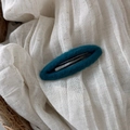 Dark green wool felt oval BB hair clip for women with elegant textured fabric finish - Blue