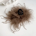 Elegante pinza per capelli con piume marroni per capelli folti, stile soffice e chic - 11cm / Marrone