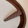 Detail of elegant hair claw clip with blue and white stripes on a soft fabric background - Matte Stripe-Triangle Clip / Coffee