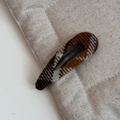 Close-up of vintage brown plaid fabric BB hair clip with detailed textile texture - Maillard Plaid Light Coffee Teardrop BB