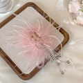 Pince à cheveux en plumes roses avec franges de strass étincelants pour femmes - Style pompon / 7cm / Rose